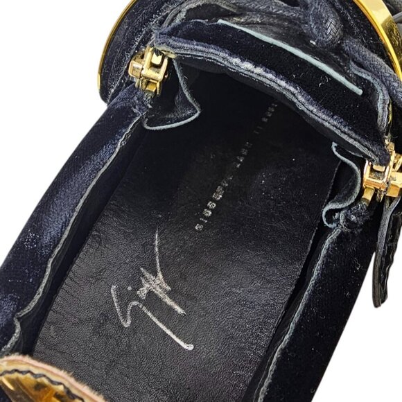 Giuseppe Zanotti Mens Metal Strap Low Top Velvet Shoes, Black, Gold, Sz 40 /US 7 - Picture 7 of 10